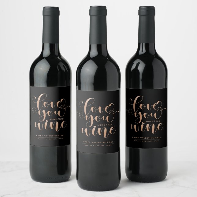 Schwarze Rose Gold Liebe Sie mehr als Wine Valenti Weinetikett (Flaschen)