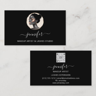 Schwarze Rose Gold Makeup Artist Logo Lashes QR CO Visitenkarte