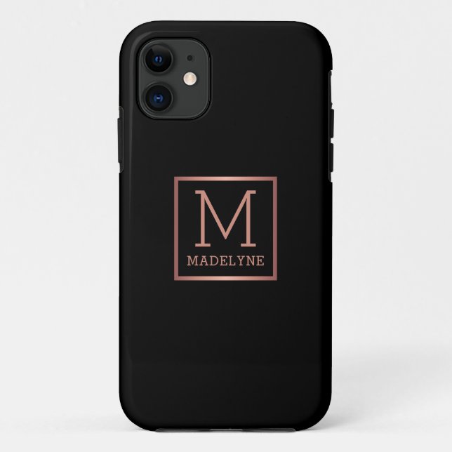 Schwarze Rose Gold Monogram Elegant Case-Mate iPhone Hülle (Rückseite)