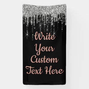 Schwarze Rose Gold & Silber Jubiläums-Glitter-Drip Banner