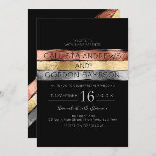 Schwarze Rose Gold Silberstreifen Pinselstrich Einladung