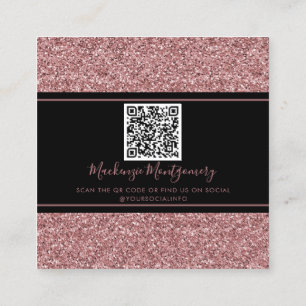 Schwarze Rose Gold Sparkle Glitzer Tropfen QR Code Quadratische Visitenkarte
