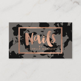 Schwarze Rose Gold Text Nail Salon Grau Visitenkarte