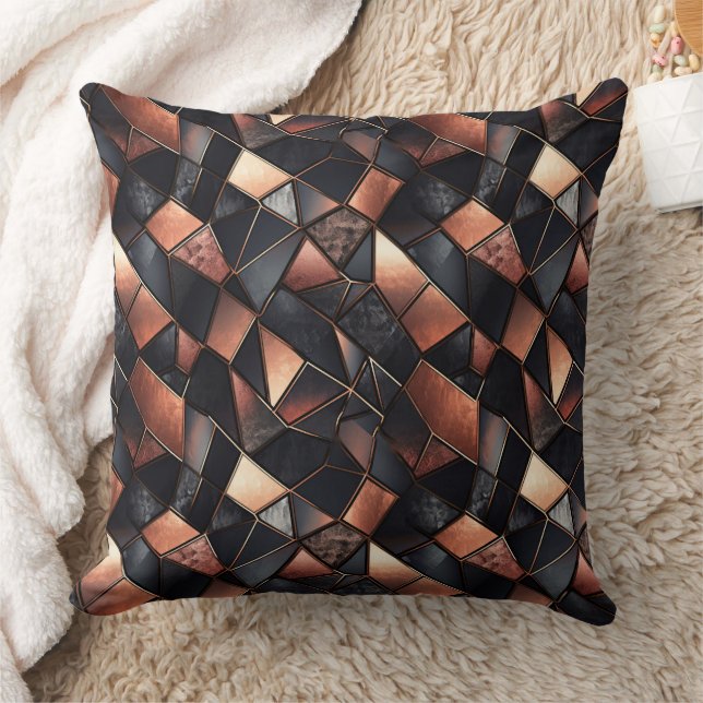Schwarze Rose Gold Tiles Kissen (Decke)