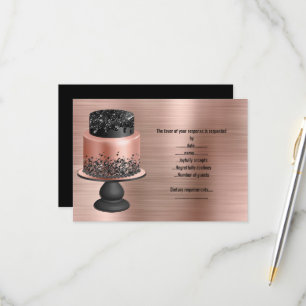 SCHWARZE ROSE GOLD TORTEN METALLISCHE ANTWORTKARTE RSVP KARTE