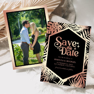 Schwarze Rose Goldene Tropische Palmhochzeitsfoto Save The Date