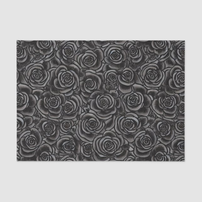 Schwarze Rose Gothic Dark Floral Pattern Whimsigot Seidenpapier (Vorderseite)