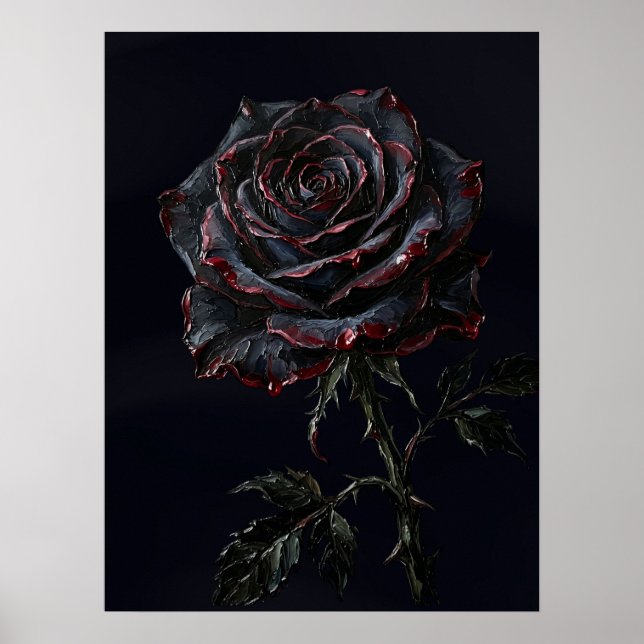 Schwarze Rose — gottisches botanisches Impasto Poster (Vorne)