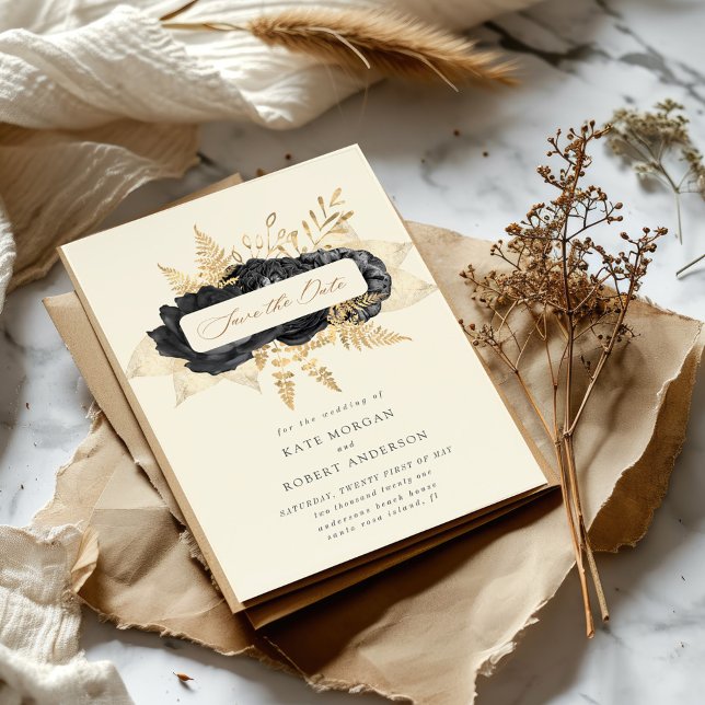 Schwarze Rose in Aquarellen Save the Date (Von Creator hochgeladen)