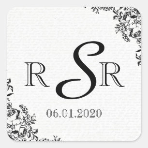 Schwarze Rose Liebe Letter Wedding Monogram Quadratischer Aufkleber
