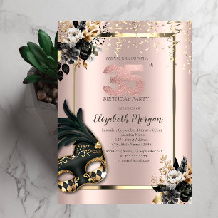 Schwarze Rose Masque Confetti Rose Gold 35. Einladung