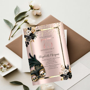 Schwarze Rose Masque Confetti Rose Gold 75. Einladung