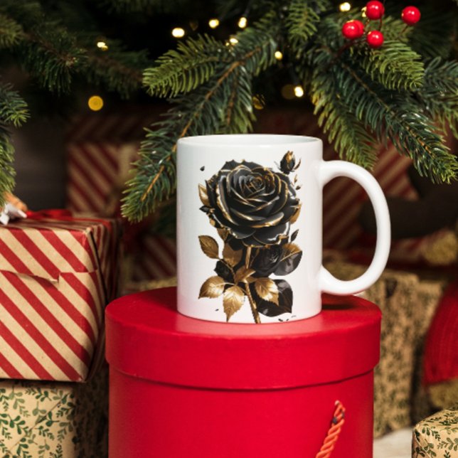 Schwarze Rose mit Golden Leaf Kaffee Tasse (Von Creator hochgeladen)