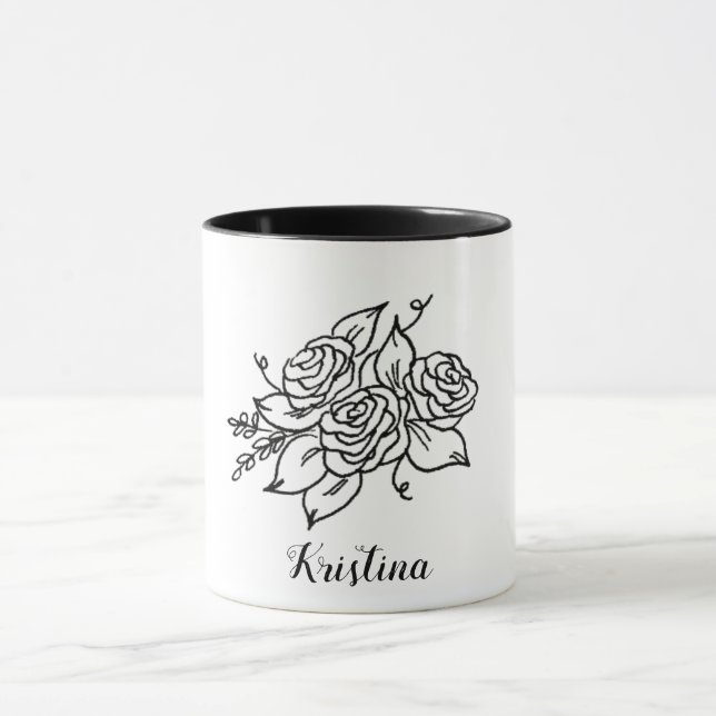 Schwarze Rose mit Name Tasse (Zentrum)
