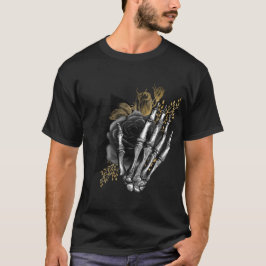 Schwarze Rose mit Skeletthand auf schwarz-gotisch T-Shirt