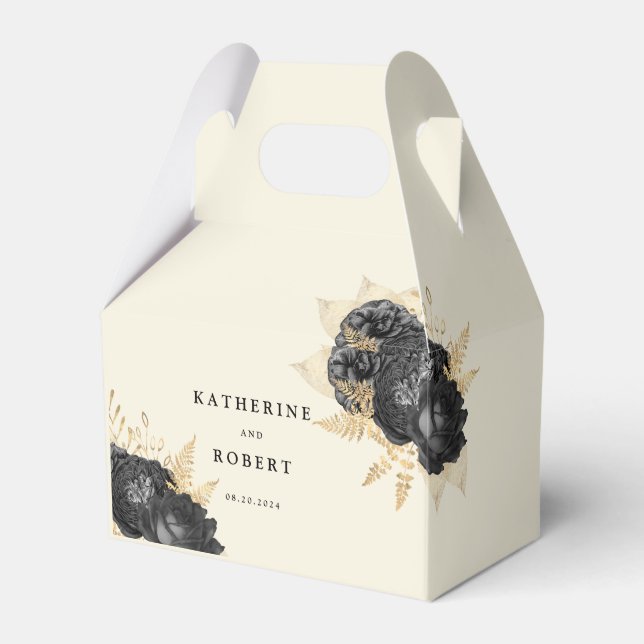 Schwarze Rose-Monogramm-Hochzeit Geschenkschachtel (Vorderseite)