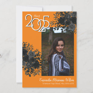 Schwarze Rose Orange School Colors Abschluss Einladung