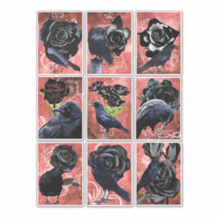 Schwarze Rose-Raben und Krähen Gothic Art Collage Aufkleber