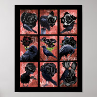 Schwarze Rose-Raben und Krähen Gothic Art Collage