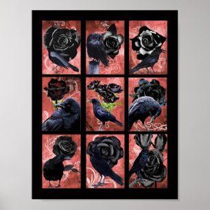 Schwarze Rose ravens und krähen gotische Kunst Poster