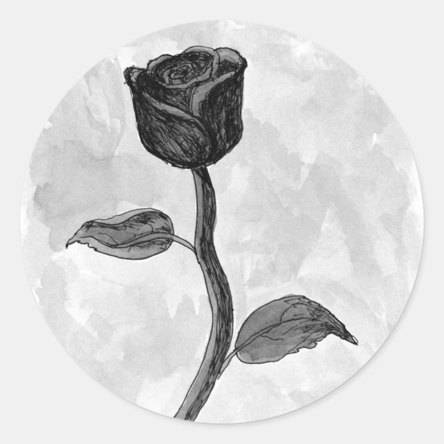 Schwarze Rose. Runder Aufkleber (Vorderseite)