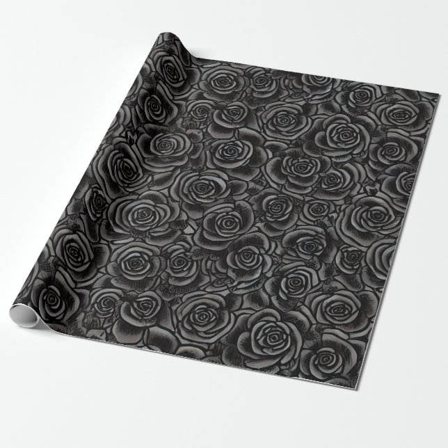 Schwarze Rose Schwarz Dunkelblume Muster Gothic Geschenkpapier (Ungerollt)