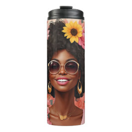 Schwarze Rose & Sonnenblumen, geschmeidig Thermosbecher