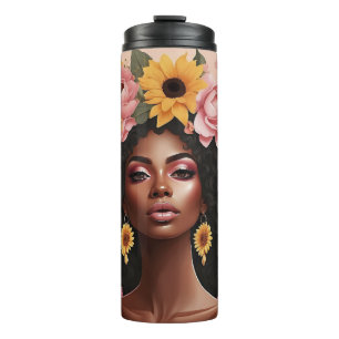 Schwarze Rose & Sonnenblumen, geschmeidig Thermosbecher