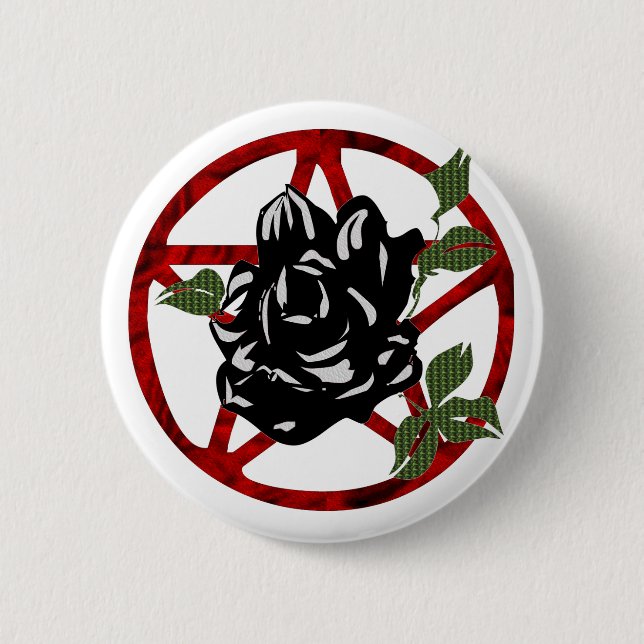 Schwarze Rose und Pentagram Button (Vorderseite)