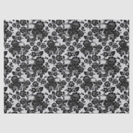 Schwarze Rose und Skulpturen im weißen Dekoupage Seidenpapier