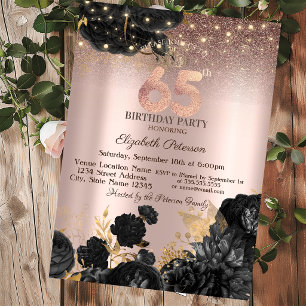 Schwarze Rosen Glitter Rosen Gold 65. Geburtstag Einladung