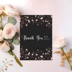 Schwarze Rosen-Gold-Sterne Schriftart Danke Karte
