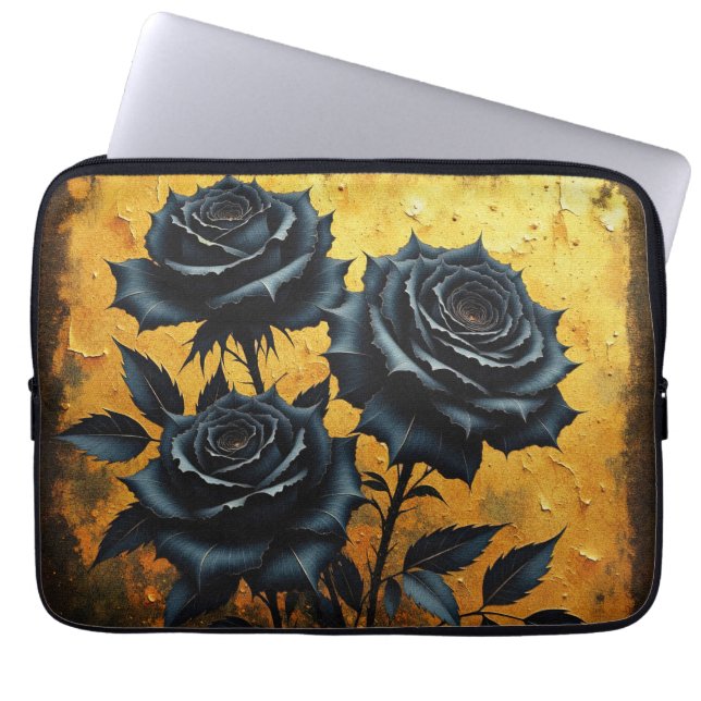 Schwarze Rosen Laptopschutzhülle (Vorderseite)