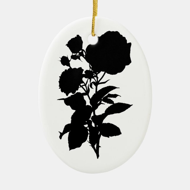 Schwarze Rosen-Silhouette Keramik Ornament (Vorne)