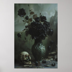 Schwarze Rosen und Totenkopf-Kunst, Dunkle Akademi Poster