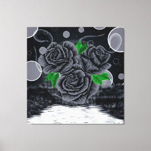 Schwarze Rosen unter dem nächtlichen Himmel Leinwanddruck