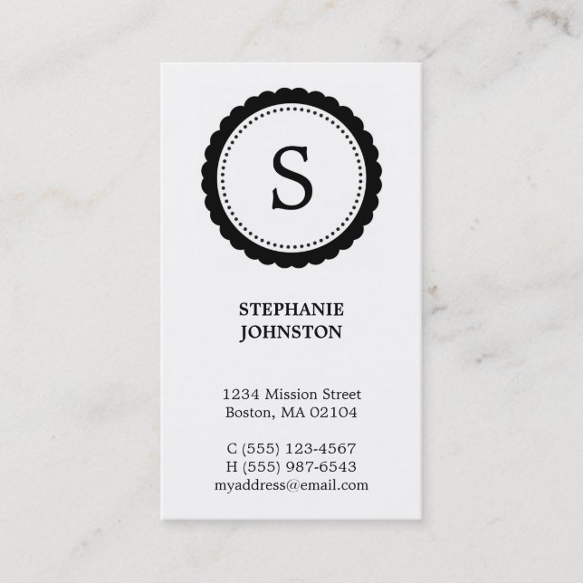 Schwarze Rosette Monogramm elegante persönliche Te Visitenkarte (Vorderseite)