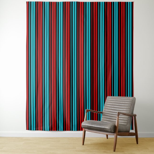 Schwarze rote blaue Streifenmuster   Wandteppich (Beispiel)