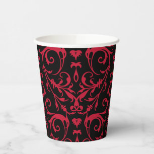 Schwarze rote Damast-Muster-Papiertasse Pappbecher