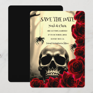 Schwarze rote dunkle gotische Schädel und Rosen Ha Save The Date