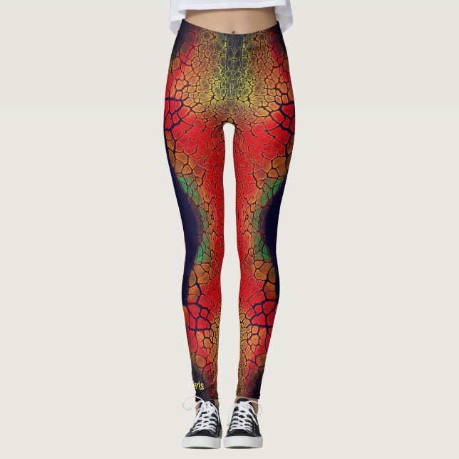 SCHWARZE, ROTE FEUERSCHNITTSKALEN LEGGINGS (Vorderseite)
