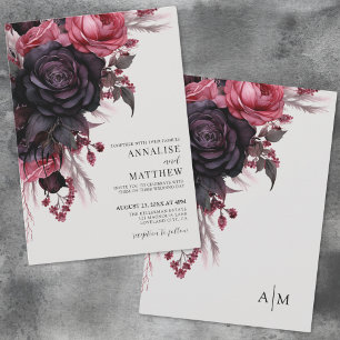 Schwarze Rote Florale Hochzeit Einladung