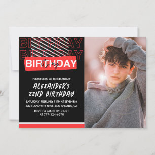 Schwarze rote Foto-Einladungen zum 22. Geburtstag Einladung
