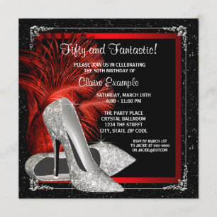 Schwarze rote Glitter High Heels Damen 50. Geburts Einladung