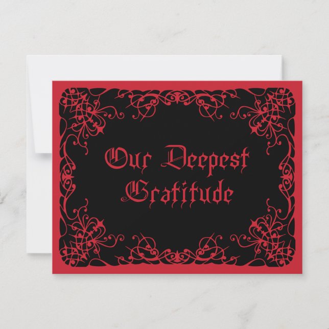 Schwarze rote gotische Hochzeit Dankeskarte (Vorderseite)