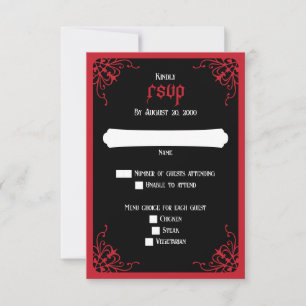 Schwarze rote gotische Hochzeit RSVP Karte