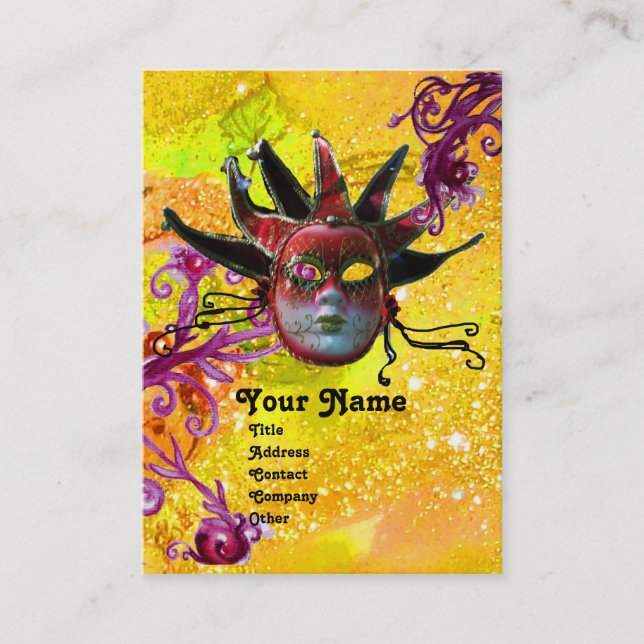SCHWARZE ROTE JESTER MASK Masquerade Party Gelb Visitenkarte (Vorderseite)