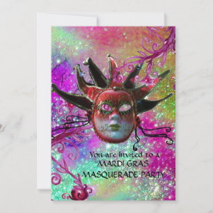 SCHWARZE ROTE JESTER MASK ,Masquerade Party Gold Einladung