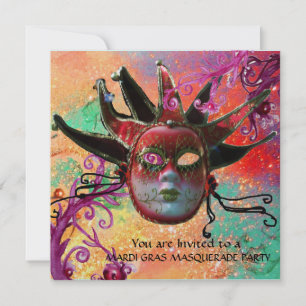SCHWARZE ROTE JESTER MASK ,Masquerade Partys Champ Einladung