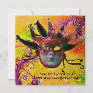 SCHWARZE ROTE JESTER MASK ,Masquerade Partys Champ Einladung
